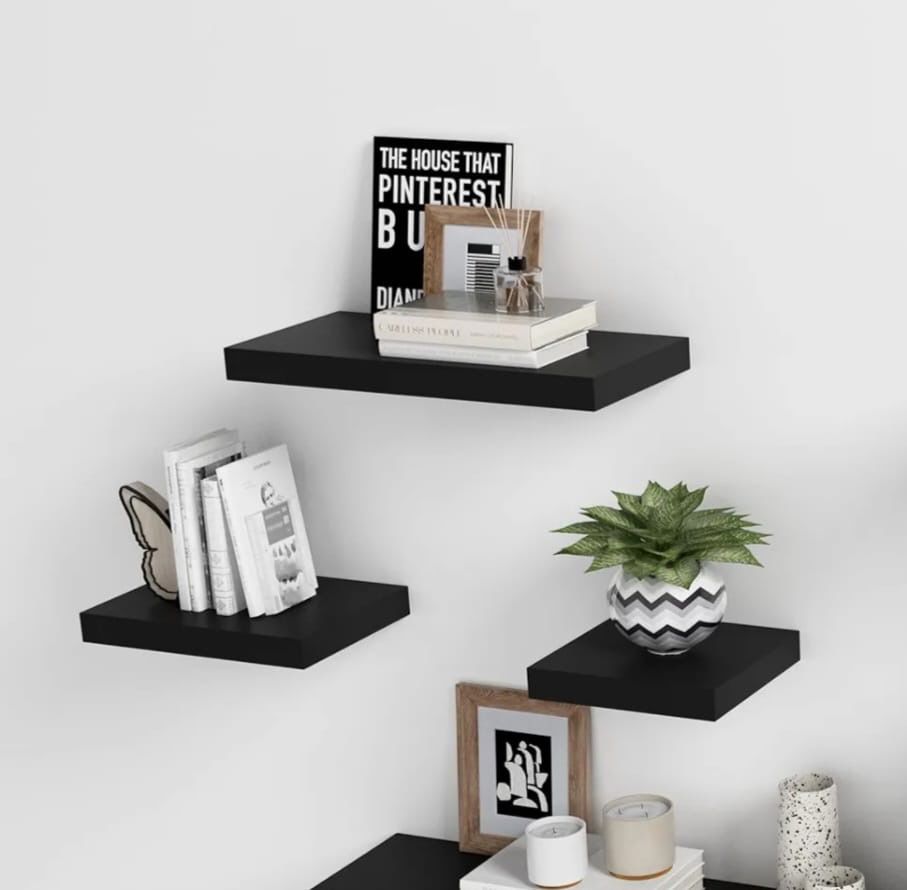 WELLAND Black Mission Floating Shelves for Wall, Bathroom Wall Mount Shelves, Wood Modern Display Shelves, Book Shelves,for Bedroom,Living Room and Ki_thumbnail_0