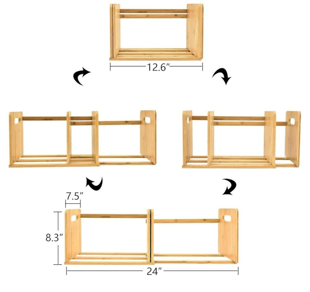 WELLAND Bamboo Desktop Bookshelf Small Book Rack Adjustable Desk Storage Organizer_thumbnail_1