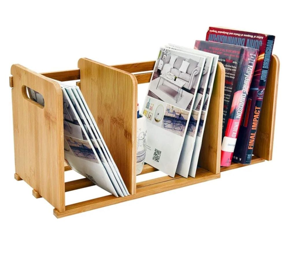 WELLAND Bamboo Desktop Bookshelf Small Book Rack Adjustable Desk Storage Organizer_thumbnail_0
