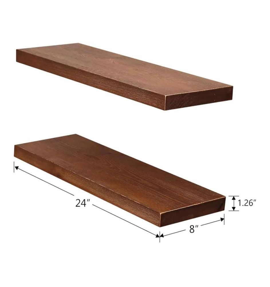 WELLAND Allen 8" Deep Floating Shelves Set of 2 Reclaimed Wood Wall Shelf Rustic Pine Wall Mount Shelf (Set of 2, 24 inch)_thumbnail_2